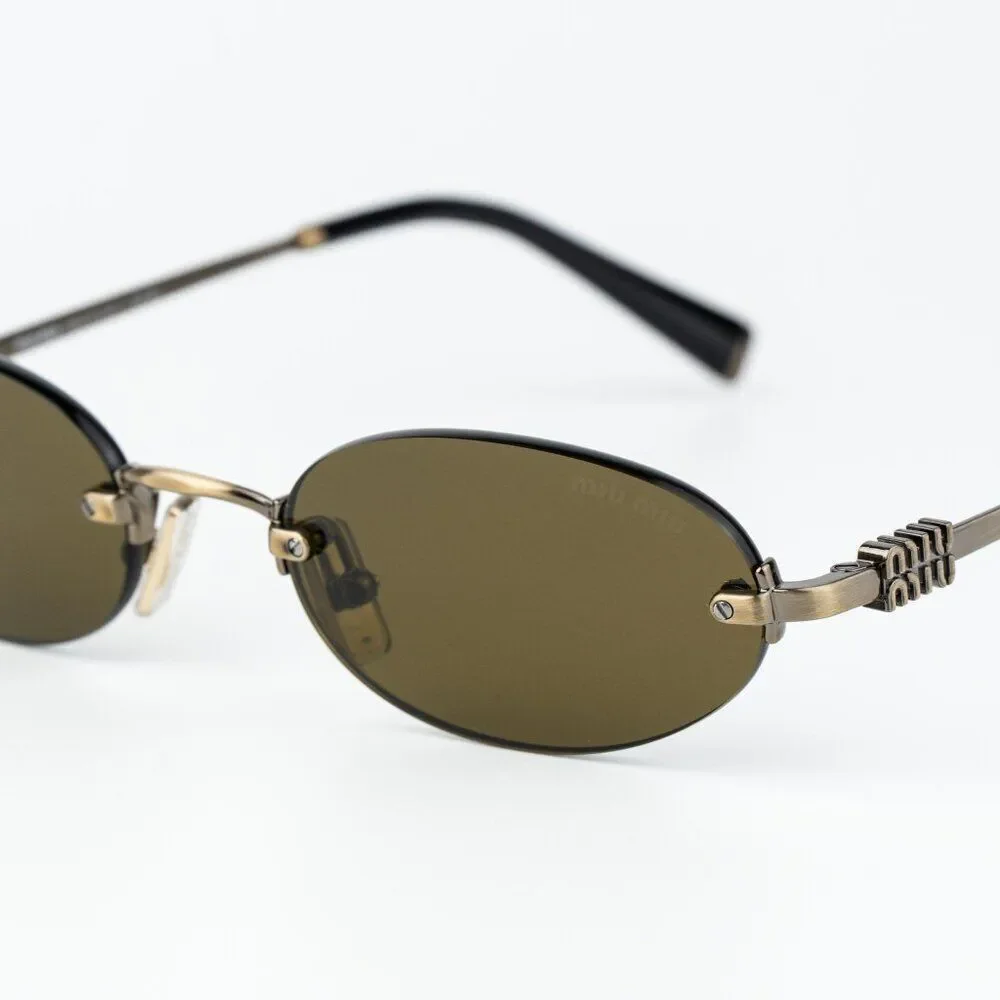 Miu Miu Women Sunglasses Old Gold Brown Oval MUA54S 26C09Z NEW AUTHENTIC